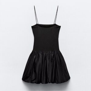 mixed ribbed poplin balloon dress black zara